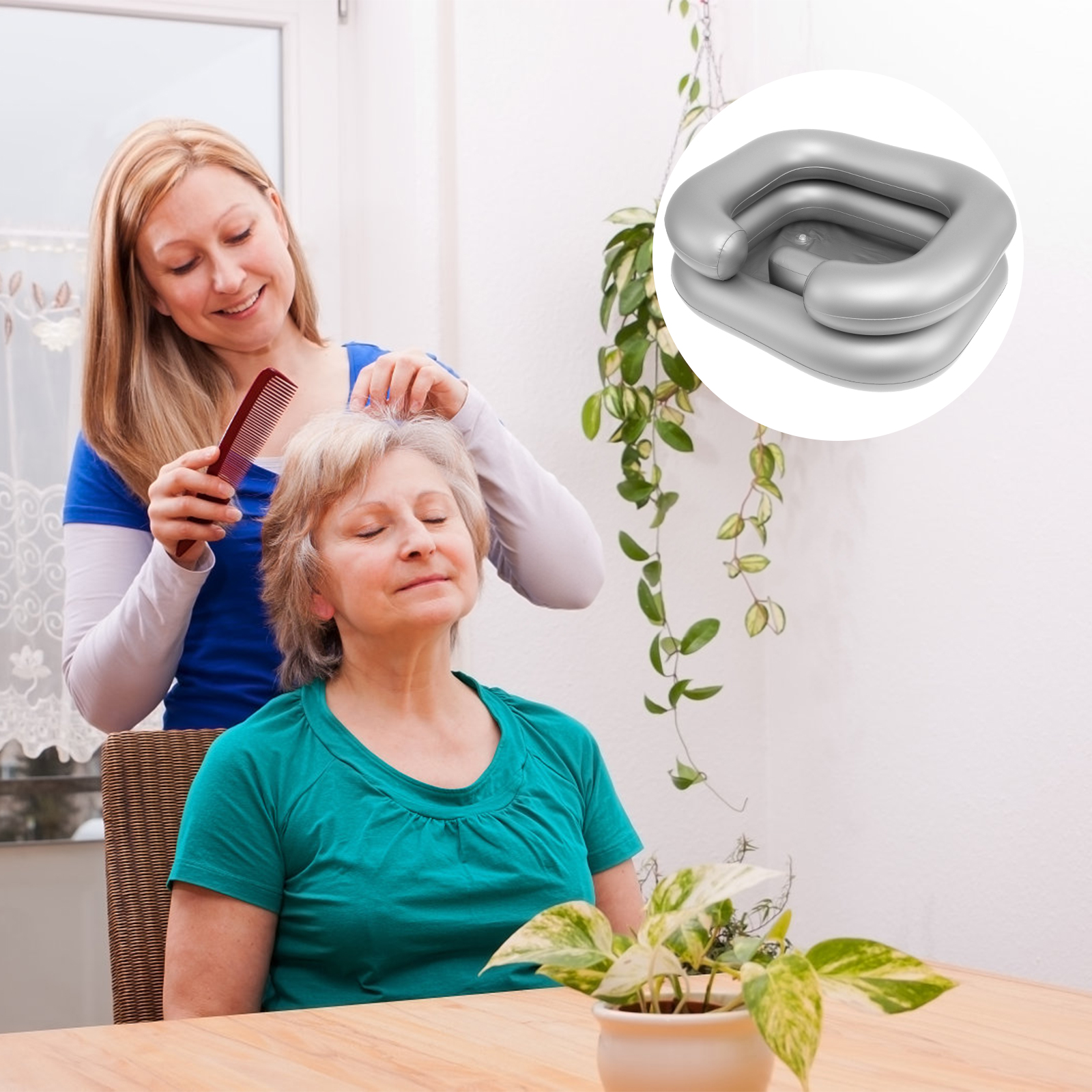 Austok Inflatable Hair Washing Basin with Head and Neck Support Portable Inflatable Shampoo Basin Foldable Inflatable Shampoo Bowl Hair Wash Bowl for Comfortable Hair Washing