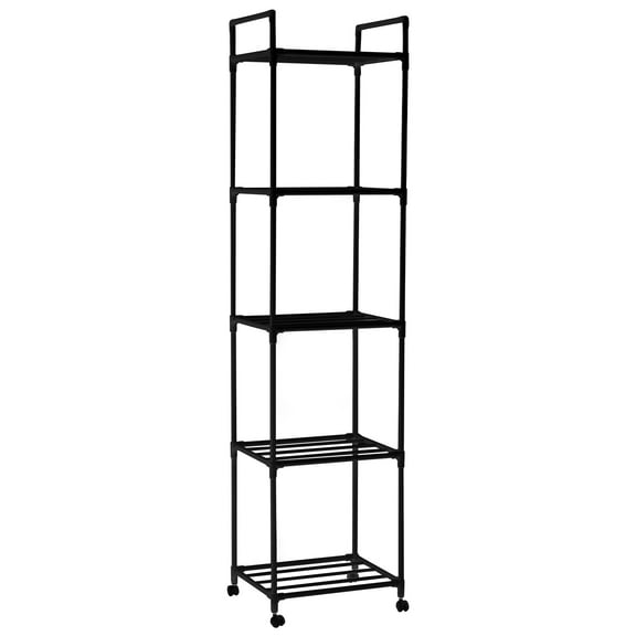 Austok Kitchen Storage Shelves Metal Storage Rack with Roller 4 Layers/5 Layers Household Shelf Organizer Multipurpose Standing Storage Shelf Units for Kitchen Bathroom Garage Bedroom Living Room