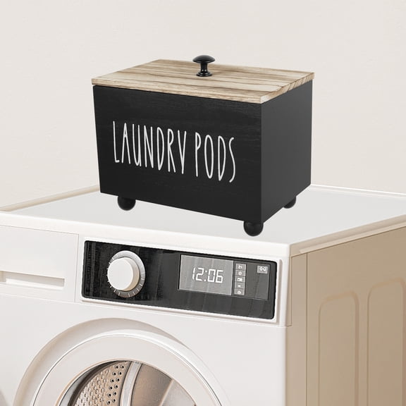 Austok Laundry Pods Container with Lid Solid Wood Dryer Sheet Holder Stylish Laundry Pod Holder Multipurpose Dryer Sheet Container for Laundry Room Kitchen Bathroom