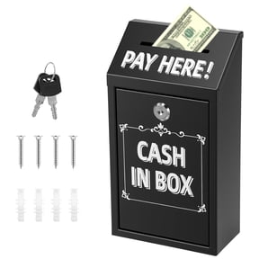 Metal Donation Box with Lock and Slot, Wall Mount Money Drop Box with Pay Here Sign Metal Cash Drop Box for Farm Stand and Porch Pickup, 10.24 x 5.71 x 2.95 inch