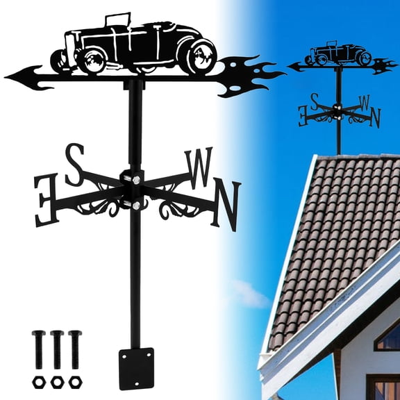 Austok Metal Weathervane, Mustang Airplane Car for Roof Barn Yard  Decor Roof Mount Weathervane Black Wrought Iron Look