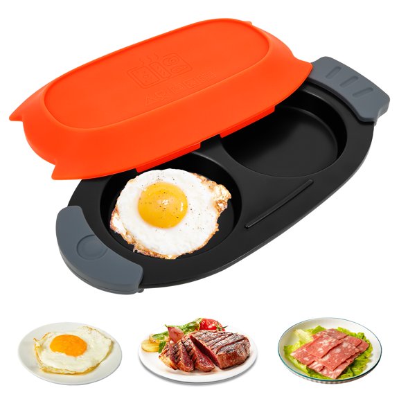 Austok Microwave Egg Cooker 2 Cavity Quick Heat Microwavable Egg Maker with Silicone Lid for Breakfast Sandwiches Kitchen