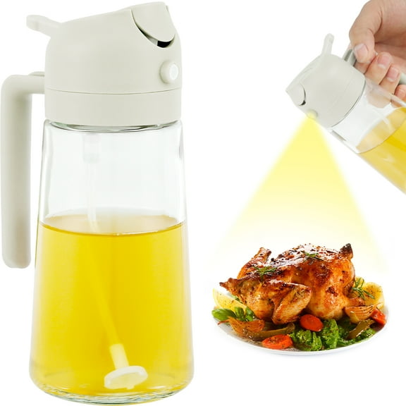 Austok Olive Oil Dispenser Bottle Clear Glass Oil Sprayer and Container 470ML Refillable Oil and Vinegar Dispenser with Automatic Lid Portable Olive Oil Sprayer Bottle for Kitchen Cooking