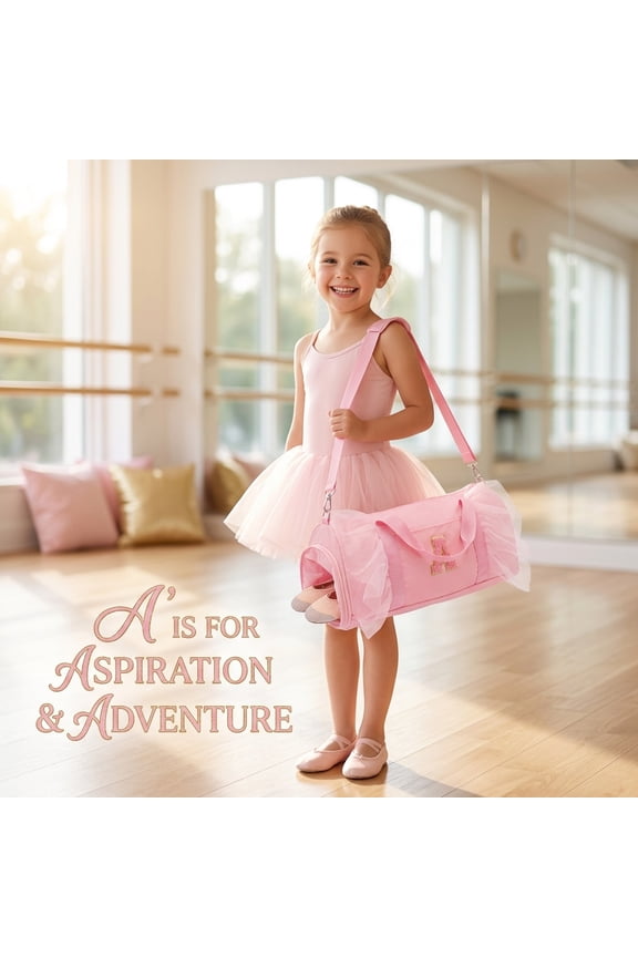 Personalized Initial Dance Bag for Girls, Kids Gym Duffle Bag, Cute Ballet Sports Tote with Adjustable Strap