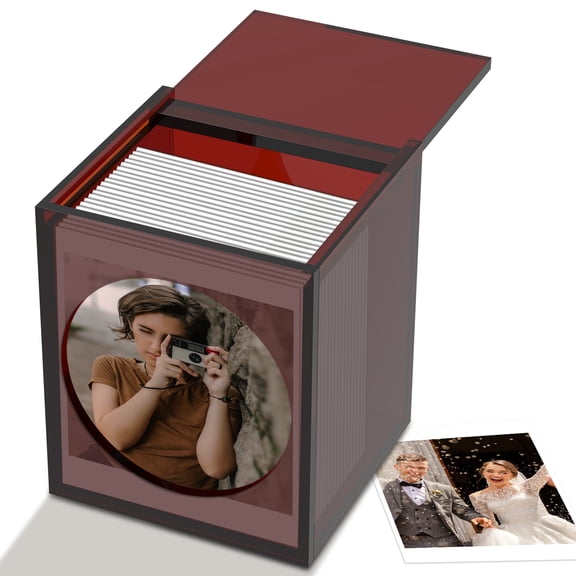 Austok Photo Display Storage Box 4.6"x3.9" Amber Acrylic Sunproof Photo Frame with Anti Slip Magnetic Suction Sliding Cover Present for Anniversary