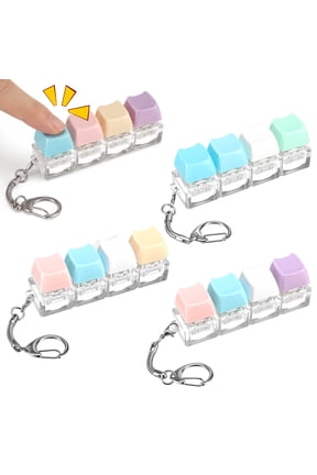 Austok Plastic Keyboard Toy Key Ring 4Pcs Keyboard Keychain Finger Clicker Toy Stress Relief Finger Clicker for Purse Bag Clothes Window Wall Hanging