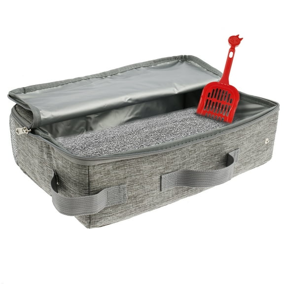 Austok Portable Cat Litter Box with Zipped Lid Foldable Travel Litter Box with Litter Scoop Leakproof Kitten Litter Box Waterproof Cat Litter Box for Travel Hotel Road Trip Camping