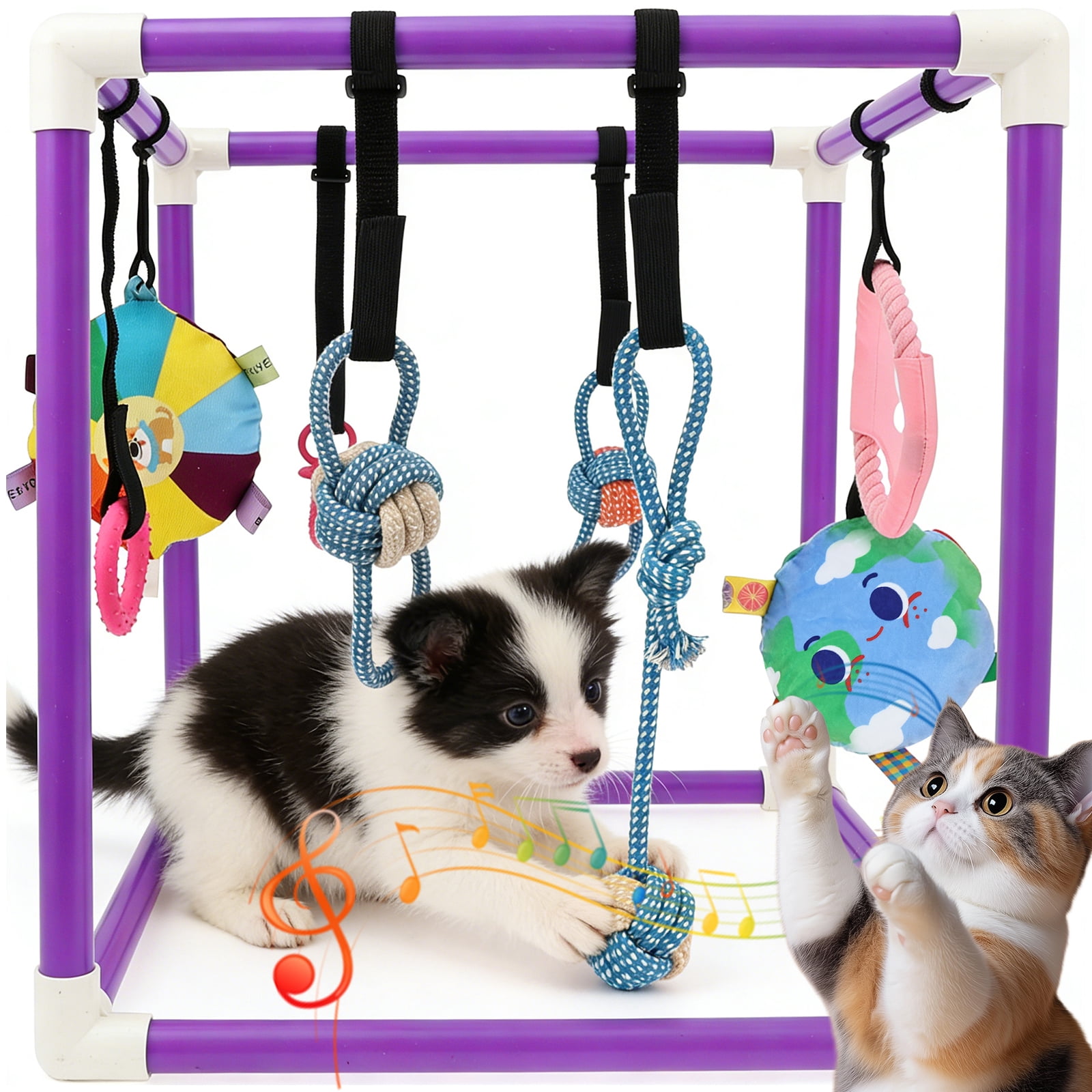 Austok Puppy Play Gym with 8 Hanging Toy Removable Dog Enrichment Playground Interactive Indoor Training Activity Center for Small Dog and Puppy PVC Frame