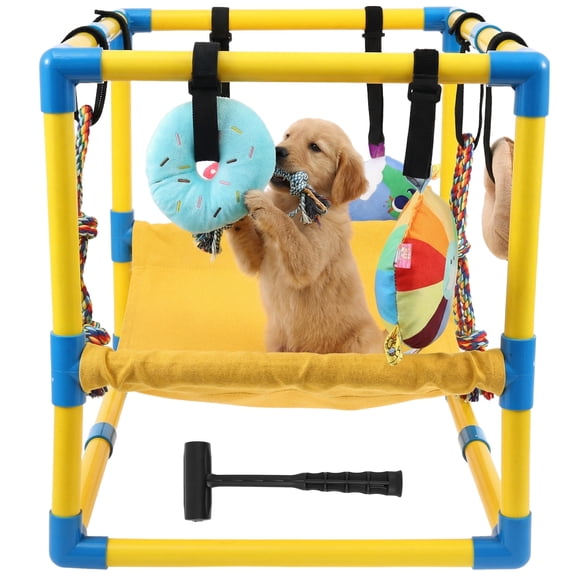 Austok Puppy Play Gym with 8 Toys Jungle Playground Gym for Small Dogs PVC Frame Dog Playground with Hammock for Playing Entertainment