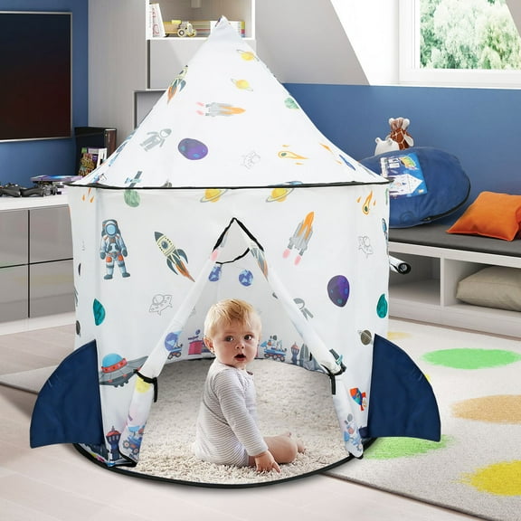 Austok Rocket Ship Play Tent for Kids, Astronaut Spaceship Space Themed Pretend Playhouse Indoor Outdoor Games Party Children Pop Up Foldable Tent Birthday Toy for Boys Girls Toddler Baby