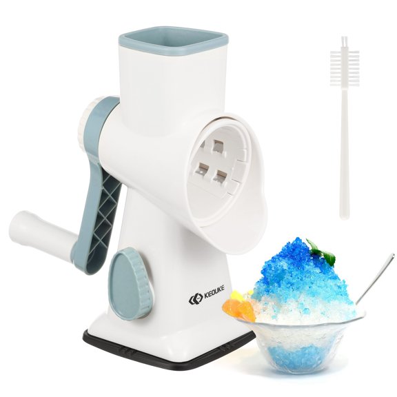Austok Rotary Ice Shaver Manual White Stainless Steel Blade Quick Labor Saving Handle Safe Stable Suction Base Home Using Snow Cone Machine for Various Ice Cube