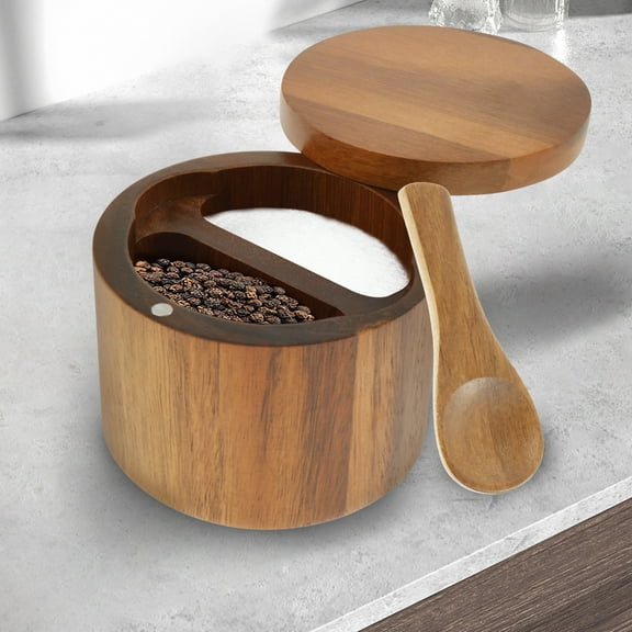 Austok Salt Keeper Duet Salt and Pepper Bowl, Salt Cellar and Storage Box with Two Compartments, Magnetic Swivel Lid