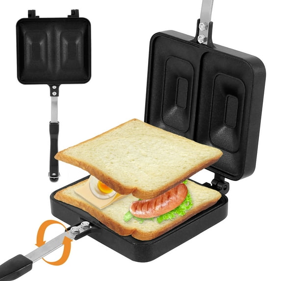 Austok Sandwich Maker Pan Double Sided Sandwich Grill Pan 2 Compartment Bread Frying Pan Heavy-Duty Aluminum Alloy Sandwich Pan with Handle Non-Stick Sandwich Toaster for Breakfast Toast Waffle