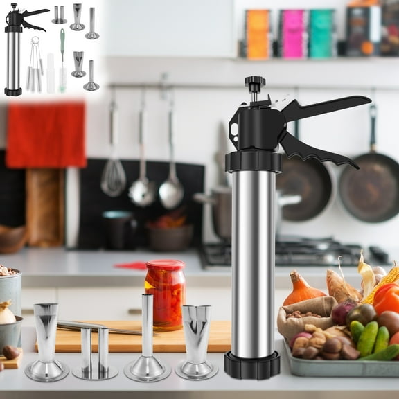 Austok Sausage Stuffer Kit Manual Stainless Steel Jerky Maker Kit Easy Cleaning Large Capacity Jerky Stuffer Kit With Thickened Aluminum Handle for Home Kitchen