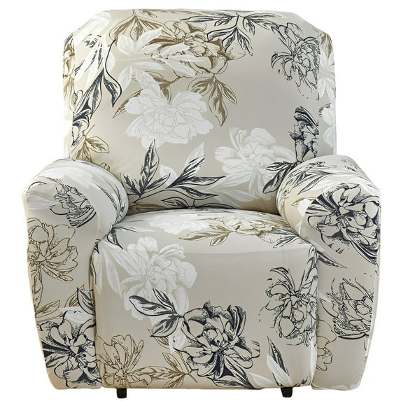 Austok Set of 4 High Stretch Recliner Cover 1 Seat Soft Sofa Slipcover Printed Reclining Chair Cover with Side Pocket Furniture Protector for Single Seat Sofa and Couch