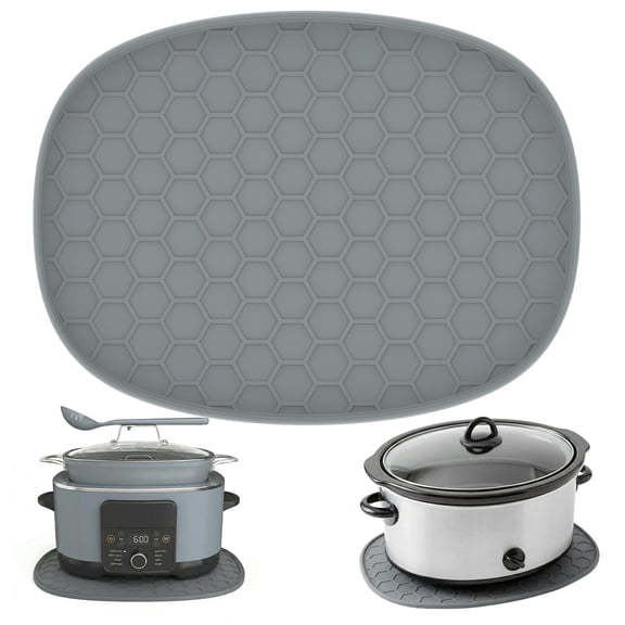 Silicone Heat Resistant Mat for 6 to 8.5 Qt Slow Cooker Countertop Protector, Oval Thickened Kitchen Hot Pad Trivet for Coffee Maker Air Fryer