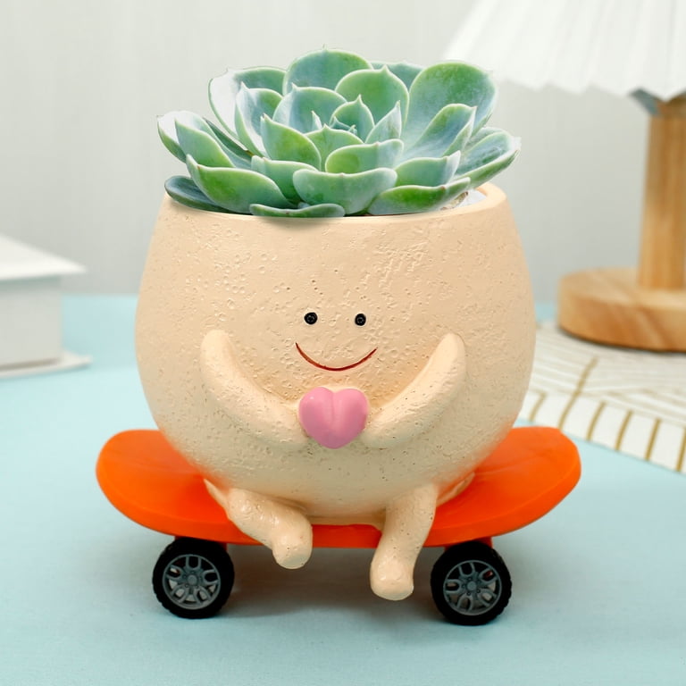 Austok Smiling Face Planter Pot with Drainage Holes Cute Resin Smiling Face  Plant Pot Funny Skateboard Face Flower Pot Face Succulent Pots for Home  Office Decor - Walmart.com