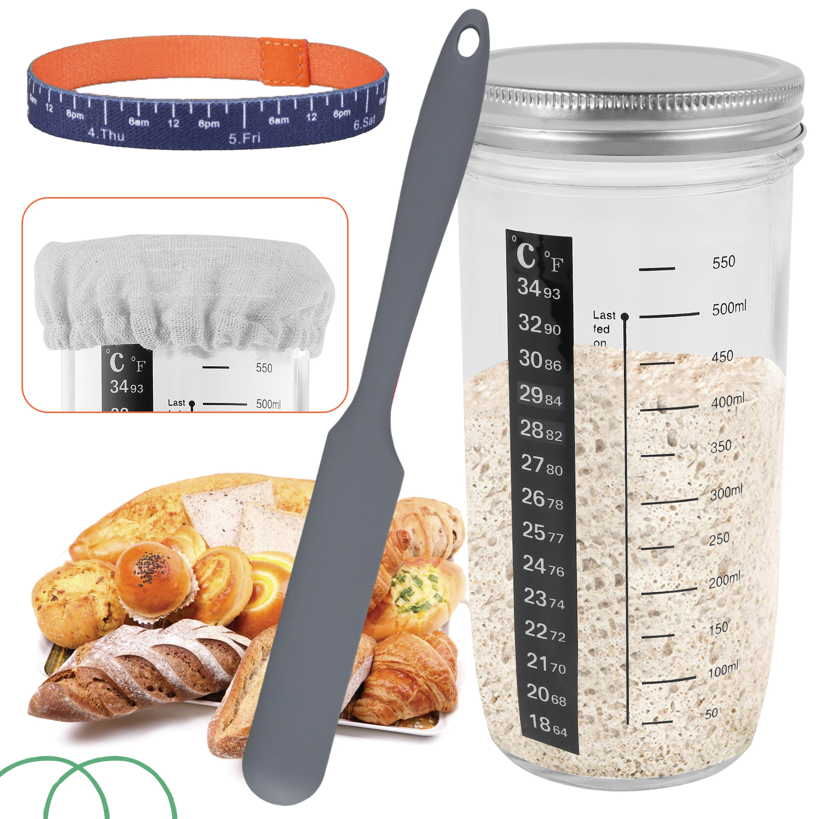 Austok Sourdough Starter Jar Kit With Paper Marking Paper Tape
