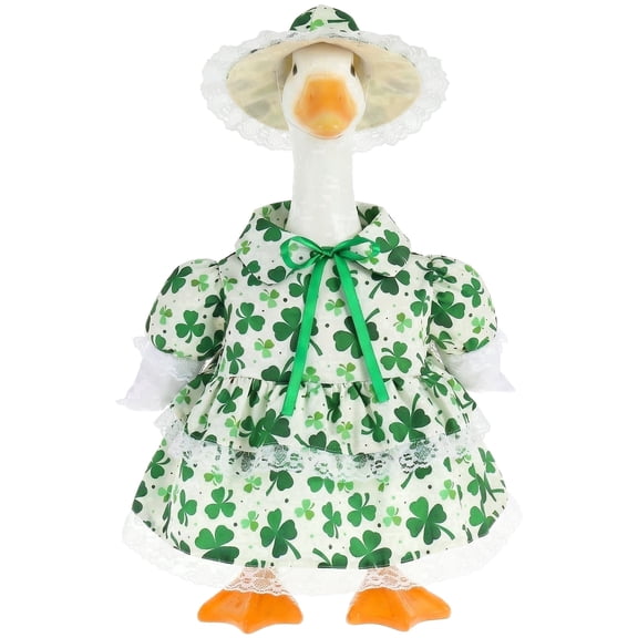 Spring Porch Goose Outfit for 23''H Cement Statue Goose Skirt Costume With Hat for Summer Outdoor Yard Lawn Patio Decor