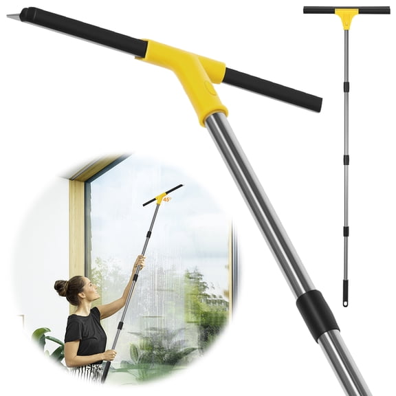 Austok Squeegee Broom for Floor 17 Inch Heavy Duty Rubber Wiper with 61 Inch Long Handle for Bathroom Tile Garage Concrete Deck Shower Glass Window Cleaning