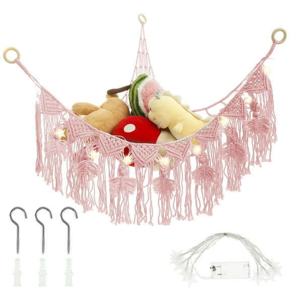 Austok Stuffed Animal Net Toy Hammock Storage, Hanging Storage Net for Kids Toys, Pink