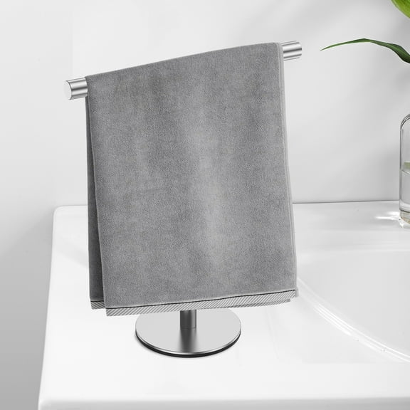 Austok T-Shape Hand Towel Stand Stainless Steel Towel Holder Stand Rustproof Towel Rack Stand with Heavy Base Standing Towel Holder for Bathroom Counter Tabletop