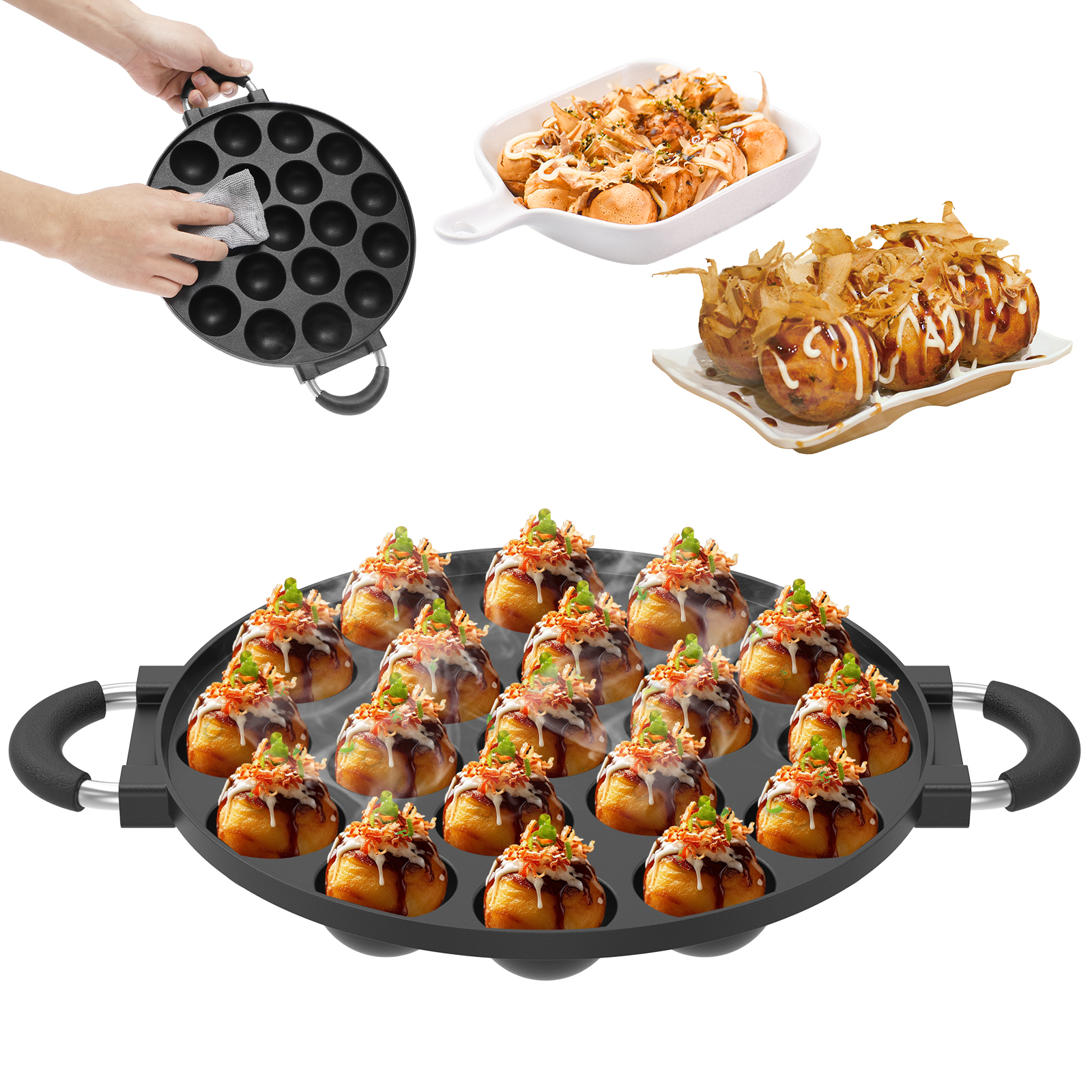 Piastra Per Takoyaki In Ghisa Nikou, Padella Antiaderente Con 12 Fori Per Polpo, Acciaio Inox Con Manico Antiscivolo, Adatta A Fornelli A Gas, Ideale Per Cucina Giapponese E Frittelle - 2
