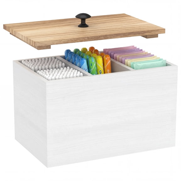 Austok Tampon Holder for Bathroom, Feminine Product Organizer with Lid, Shark Week Tampon Storage, Wood Pad Organize Case for Toilet, Bathroom Accessories for Girl Stuff
