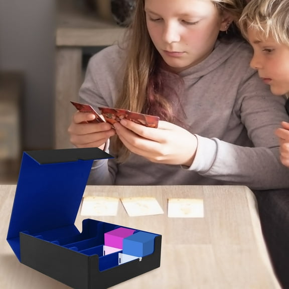 Austok Trading Card Storage Box PU Leather Flip Lid Cards Deck Box With Dividers and Card Supporters 4 Rows Commander Card Deck Case for Collectible Card Games