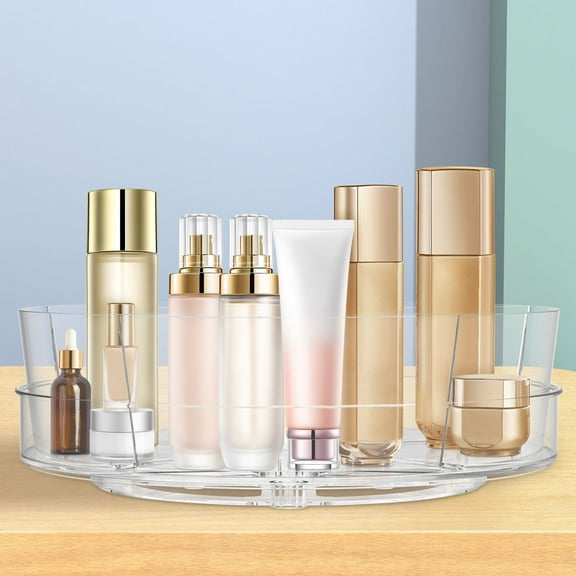 Austok Turntable Organizer with Removable Bins Clear Lazy Susan Organizer Round Rotating Tray Organizer Divided Lazy Susan Turntable Easy to Access for Home Pantry Fridge Snack Spice