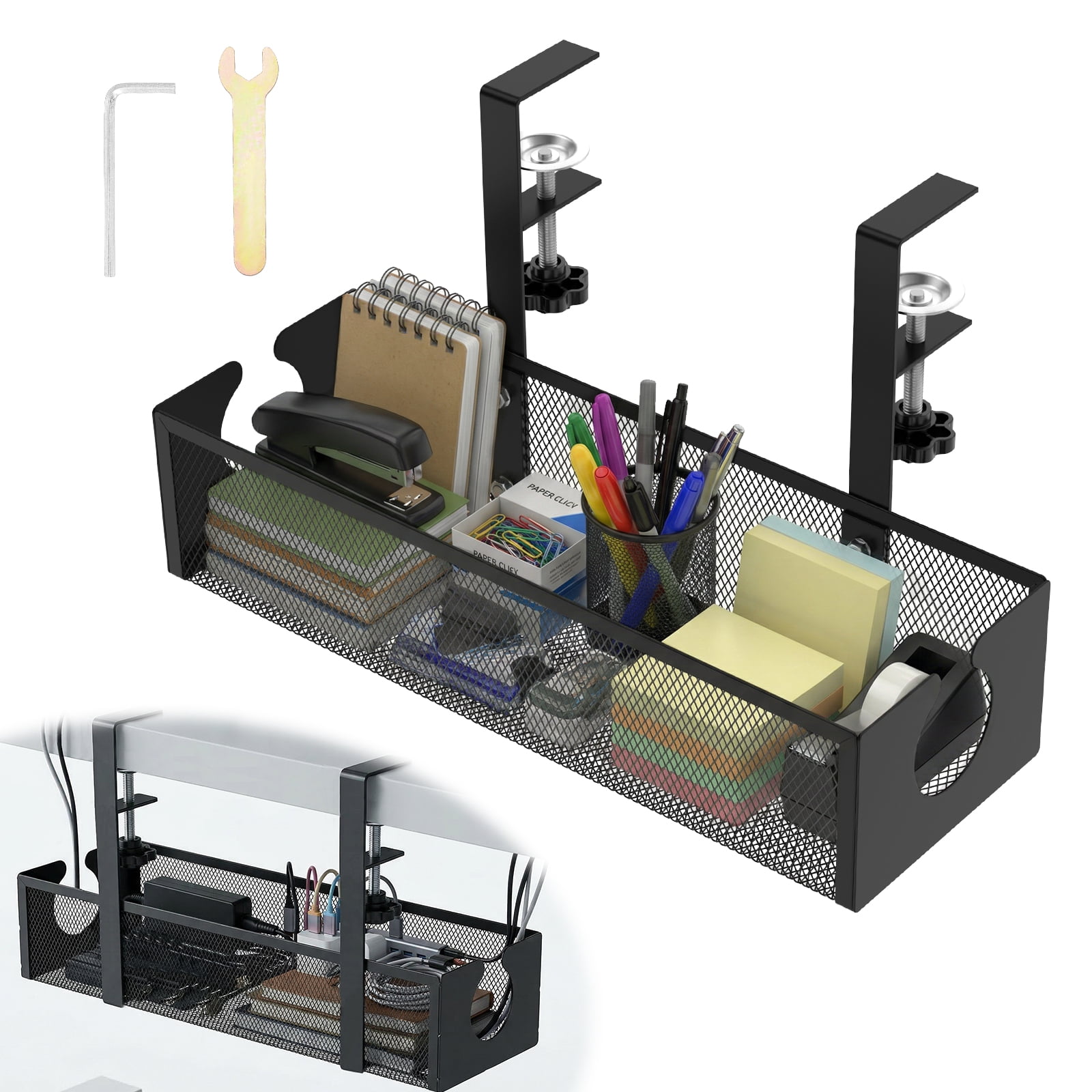 Austok Under Desk Cable Management 13.39" Cable Management Box for Table Thickness up to 1.97" Wire Cord Organizer with Clamp No Drill