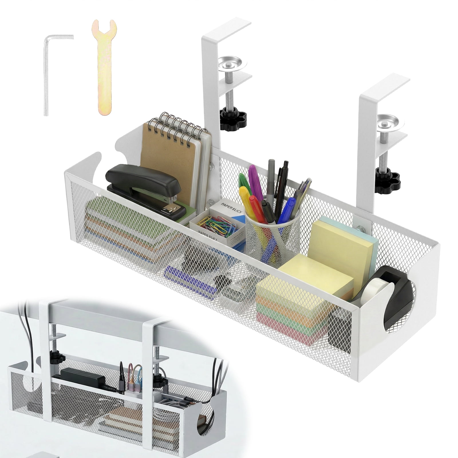Austok Under Desk Cable Management 13.39" Cable Management Box for Table Thickness up to 1.97" Wire Cord Organizer with Clamp No Drill