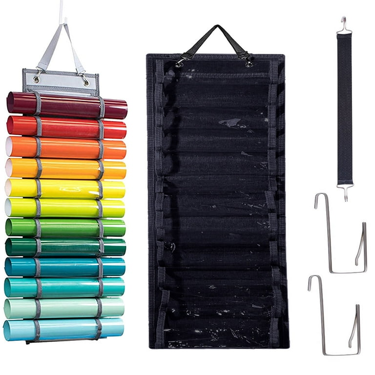 Austok Vinyl Roll Holder Vinyl Storage Rack with 12 Compartments Wall Mount Over The Door Vinyl Storage Organizer with 2 Hook Craft Vinyl Roll Keeper