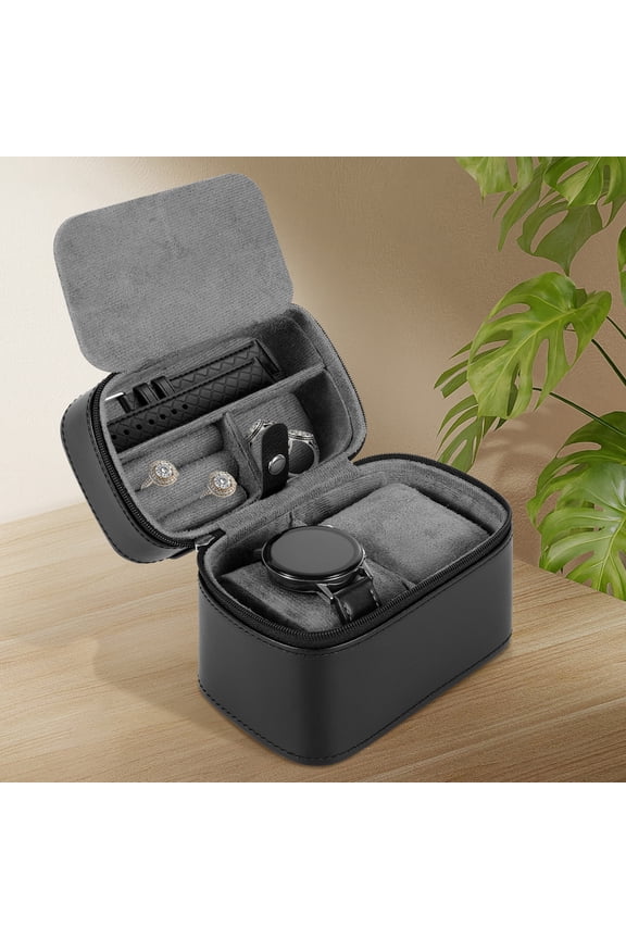 Watch Travel Case 2 Slot Hard Leather Watch Storage Display Box with Soft Velvet Zipper Protection Premium Present for Friend