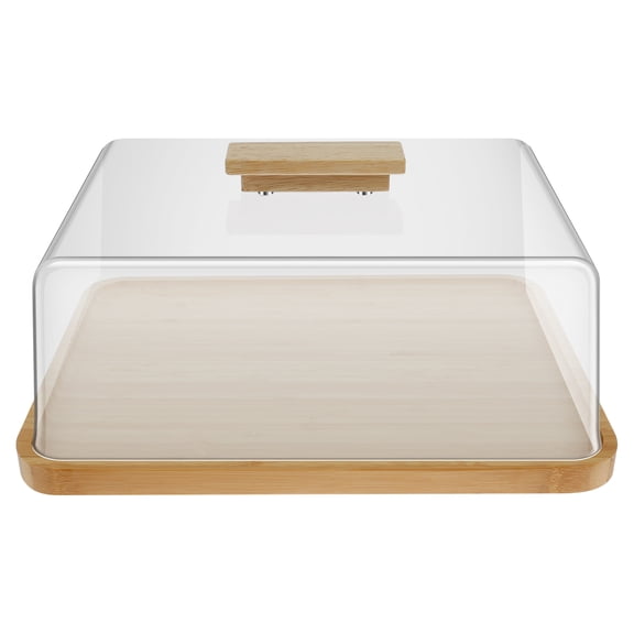 Austok Wood Cake Stand Transparent Cake Tray with Dust Cover Rectangular Tray Lightweight and Easy to Hold Easy to Clean Smooth Surface Cake Tray for Parties