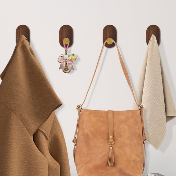 Austok Wood Coat Hook Wall Mount Modern Wood Coat Hanger with Dark Brown Accent for Hanging Clothes Key Purse Robe Towel Backpack Single Wall Hook Heavy Duty for Entryway Closet Bathroom (4 Pack)