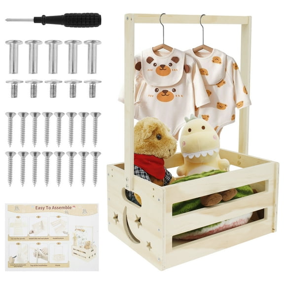 Austok Wooden Baby Shower Crate Closet Multipurpose Baby Shower Gift Basket with Handle Baby Welcome Gift Basket Baby Storage Crate Hamper Decorative Baby Clothes Crate Box for Child Room