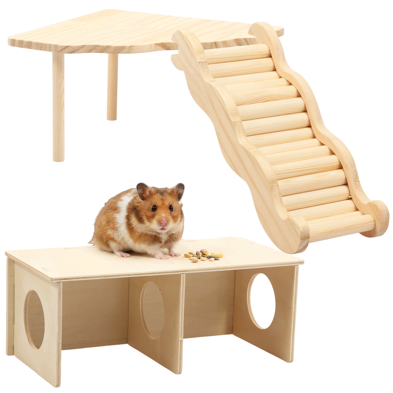 Austok Wooden Hamster Platform Hideout with Ladder Hamster Play Platform Toy Small Pet Playhouse Climbing Toy for Chinchillas Guinea Pigs Golden Squirrels Hedgehogs