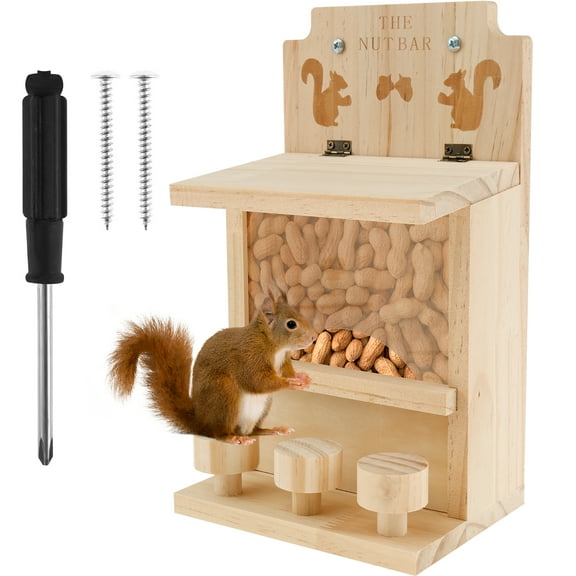 Austok Wooden Squirrel Feeder Large Squirrel Feeders for Outside Cute Squirrel House Sturdy Squirrel Feeder Enduring Squirrel Feeders Decorative Squirrel House for Corn Peanuts