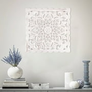 Evjurcn Wooden Wall Decor Art Hollow Carved Wall Panel Hanging Decor Wall Art Sculpture Ornament Floral-Patterned Distressed White Wall Panel for living Room Hallway Bedroom