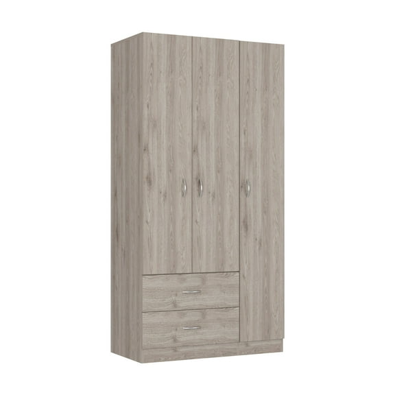 Austral 3 Door Armoire with Drawers, Shelves, and Hanging Rod