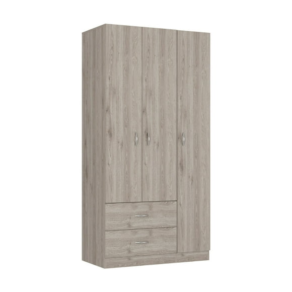 Austral 3 Door Armoire with Drawers, Shelves, and Hanging Rod