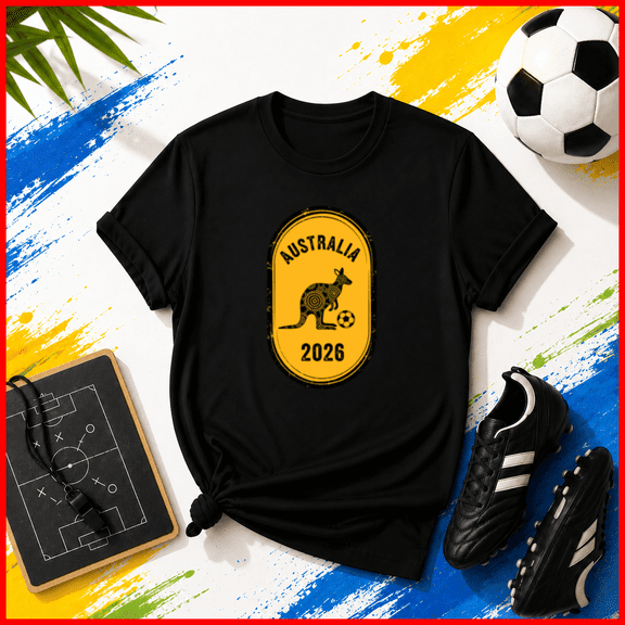 Australia 2026 Kangaroo Soccer Fan Down Under Mascot Unisex T-Shirt Y3259, S-5XL