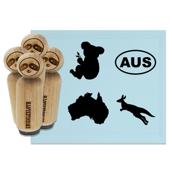 Australia AUS Country Koala Kangaroo Rubber Stamp Set for Scrapbooking Crafting Stamping - Mini 1/2 Inch