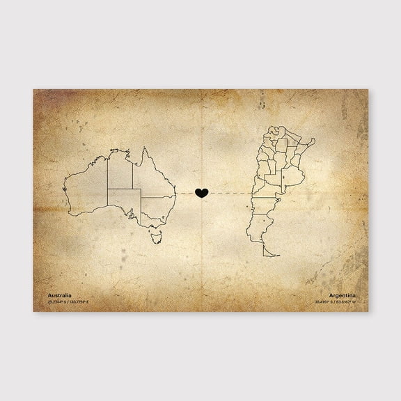 Australia Argentina Map Canvas Wall Art 8x12 inch -Australia Argentina Map Vintage Inspired Canvas Wall Artwork for Office and Bedroom