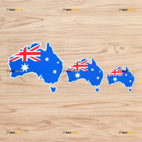 Australia Australian Flag Map Outline Vinyl Decal Sticker - 3 Pack Glossy, 3 Inches, 4 Inches, 6 Inches