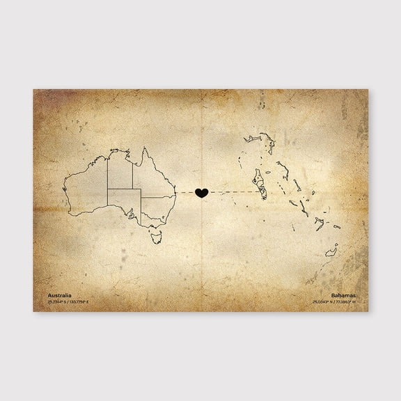 Australia Bahamas Map Canvas Wall Art 8x12 inch -Australia Bahamas Map Vintage Canvas Wall Art Rustic Antique Style Decor for Living Room Bedroom Office