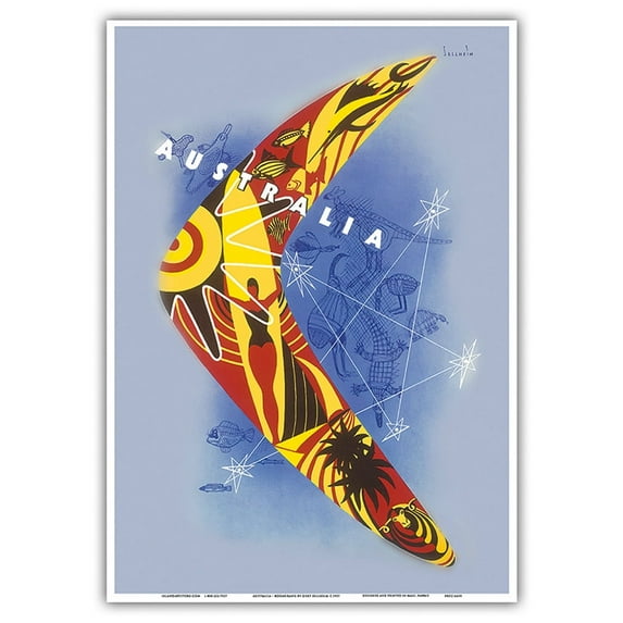 Australia - Boomerang - Kangaroo - Aboriginal Art - Australian National Travel Association - Vintage Travel Poster by Gert Sellheim c.1957 - Master Art Print 10in x 14in
