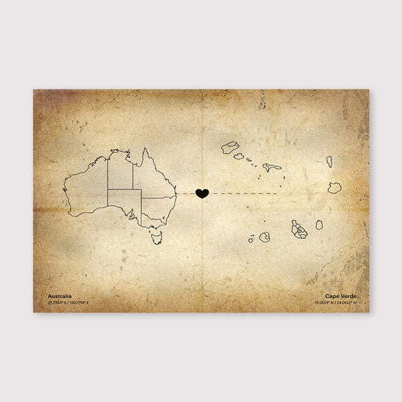 Australia Cape Verde Map Canvas Wall Art 8x12 inch -Australia Cape Verde Map Vintage Canvas Artwork for Farmhouse Bedroom and Living Room