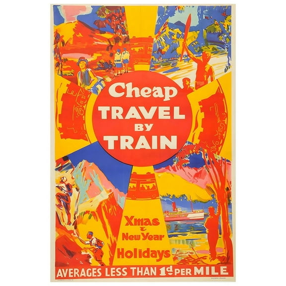 Australia - Cheap Travel By Train - Vintage Travel Poster (8x12Inches(US/CANonly))